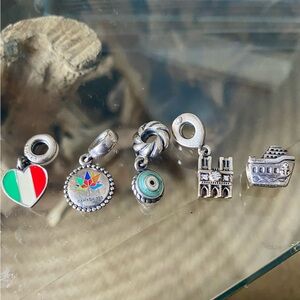 Lot of Silver Travel Pandora Charms - Italy, Canada, Greece, Paris, Cruise Ship